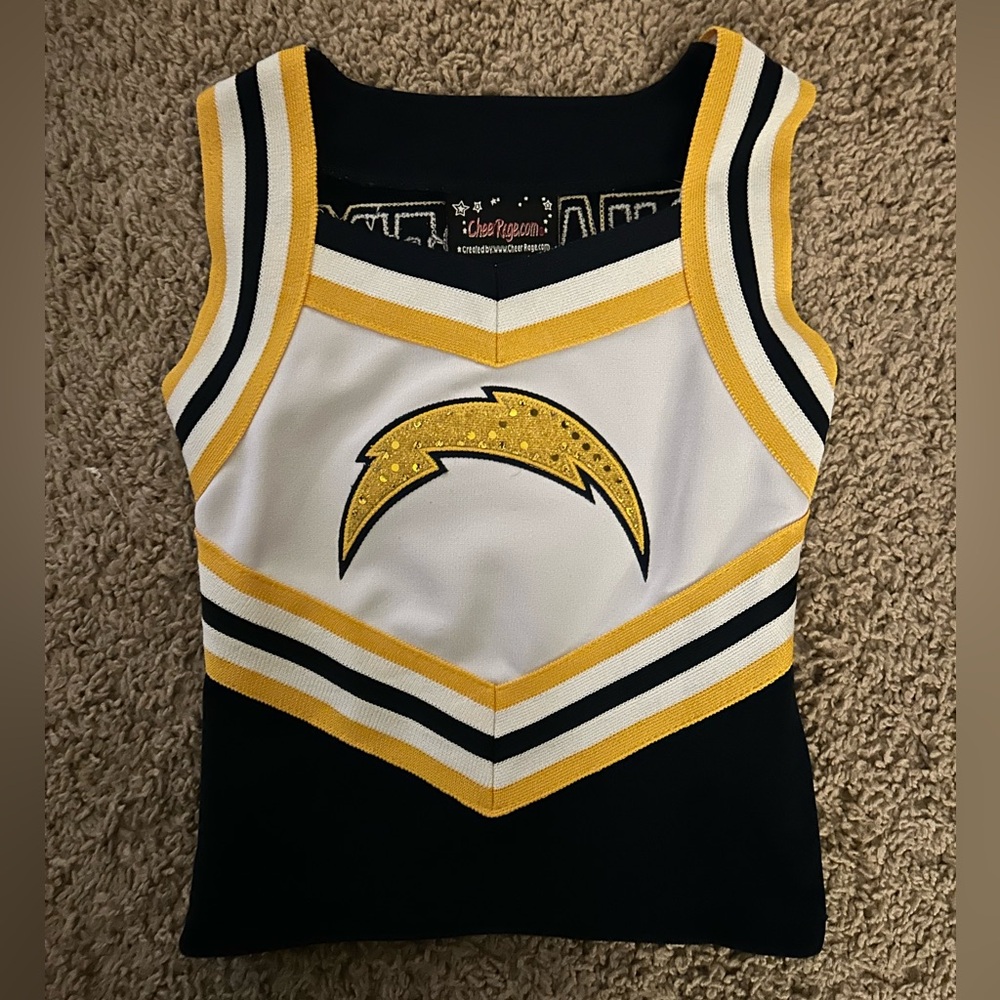 Cheer Rage Chargers Blue Gold & White Cheerleading Side Zip Too Size S |A133
